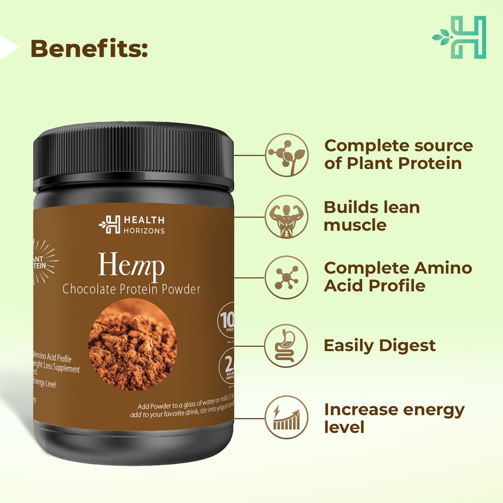 Health Horizons Hemp chocolate Protein Powder | Natural Coconut Sugar| Chocolate Flavor Vegan, Keto Friendly, Gluten Free Plant Protein with Omega 3 and 6 | No Cholesterol | Protein Powder to Build Lean Muscle view 2