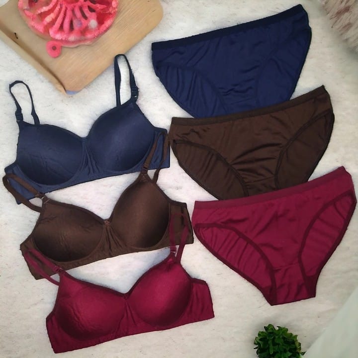 SVAHA Women’s Solid Light Padded Hosiery Bra & Panty Set Pack of 3 | Soft Stretch Lingerie Combo | Everyday Comfortable Innerwear | Sizes 28–40 |