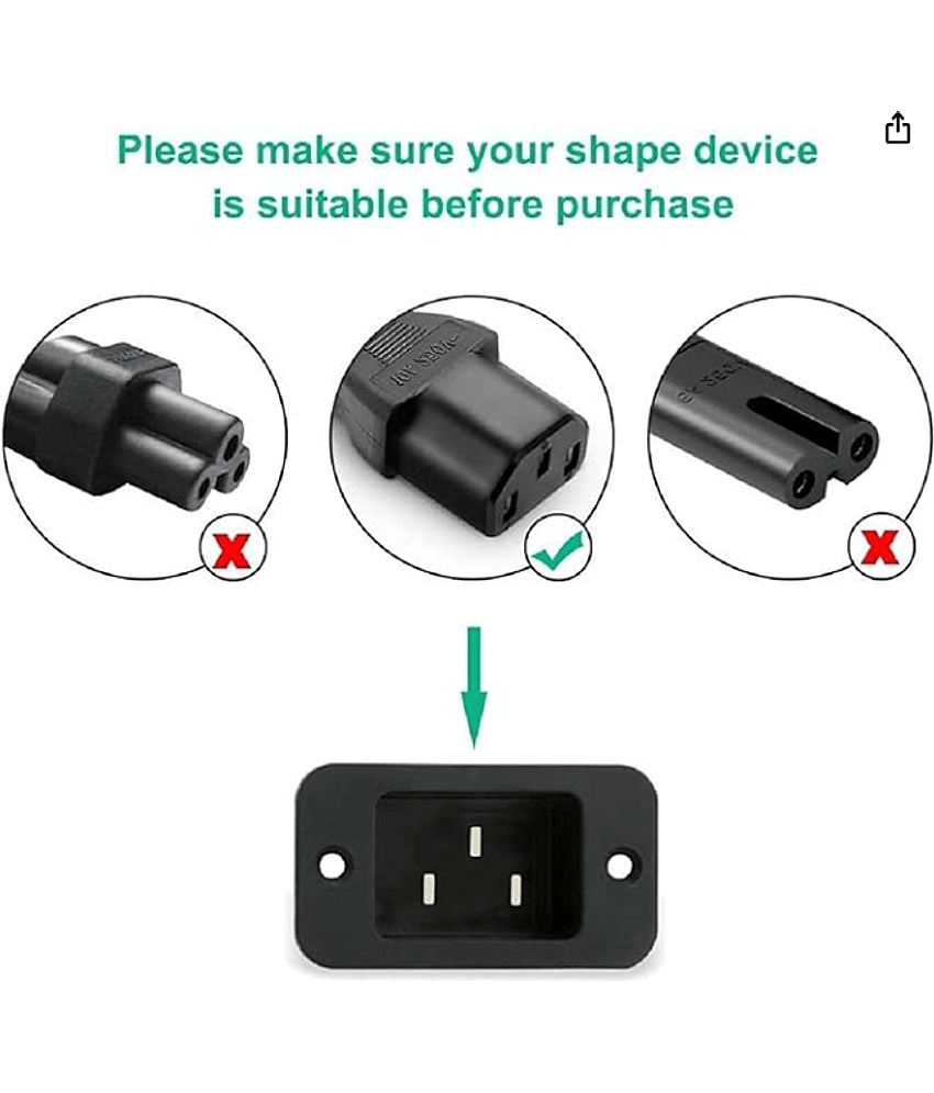 1.5m Power Cord 3 Pin Power Supply For Pc, Montior, Printer - Black view 2