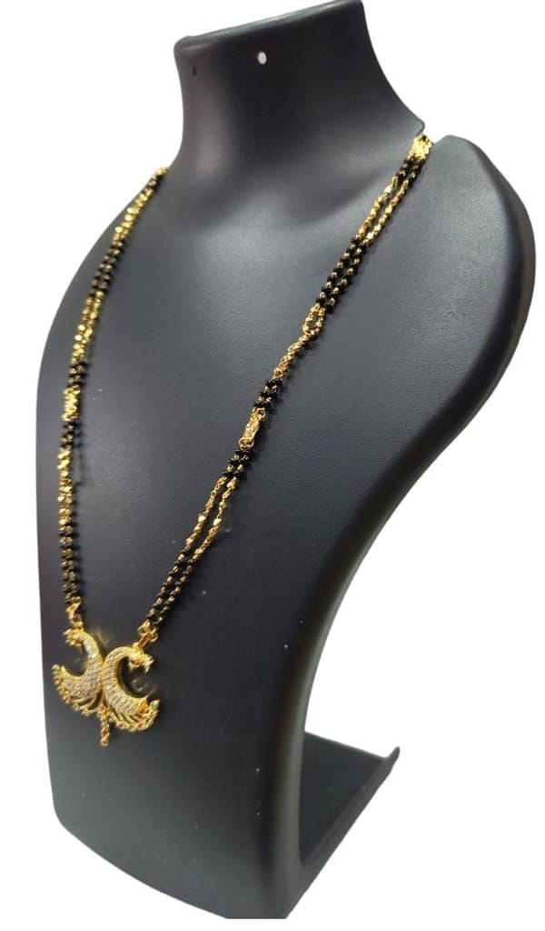 Gold Plated Traditional Indian Mangalsutra Necklace for Women with Black Beads view 2