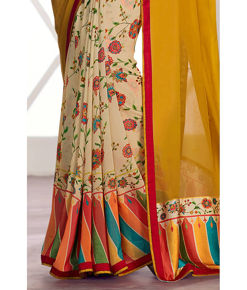BLEESBURY Georgette Printed Saree With Unstitched Blouse Piece ( Navy Blue ) view 2