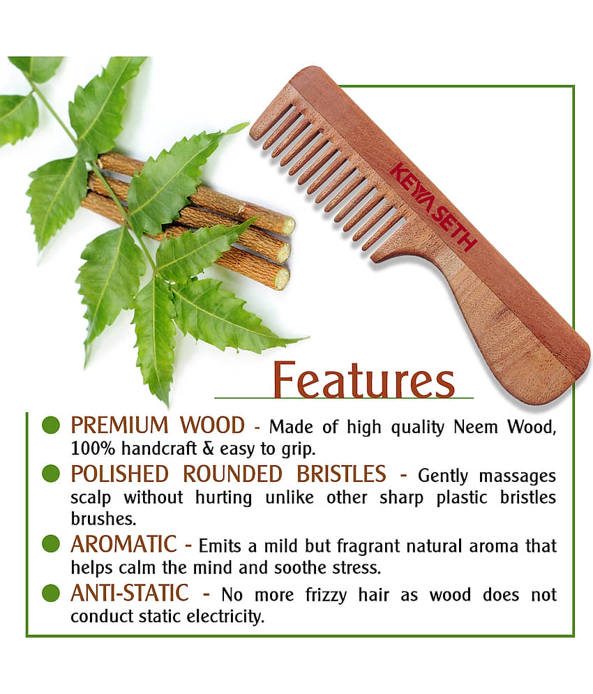 Keya Seth Aromatherapy Neem Wooden Comb with Handle Styler Pack of 2 view 2