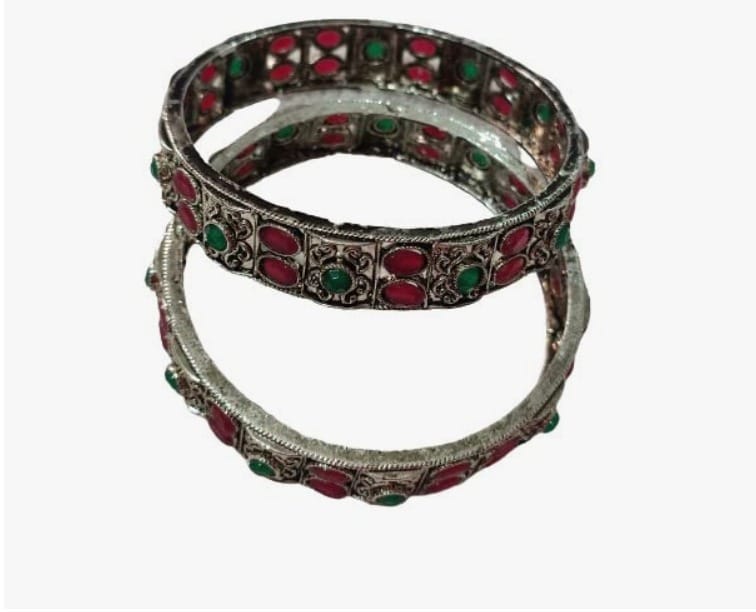 KAMAAKSHI Multicolor Oxidized Silver Traditional Design Bangles for Women for All Traditional Occasions view 2