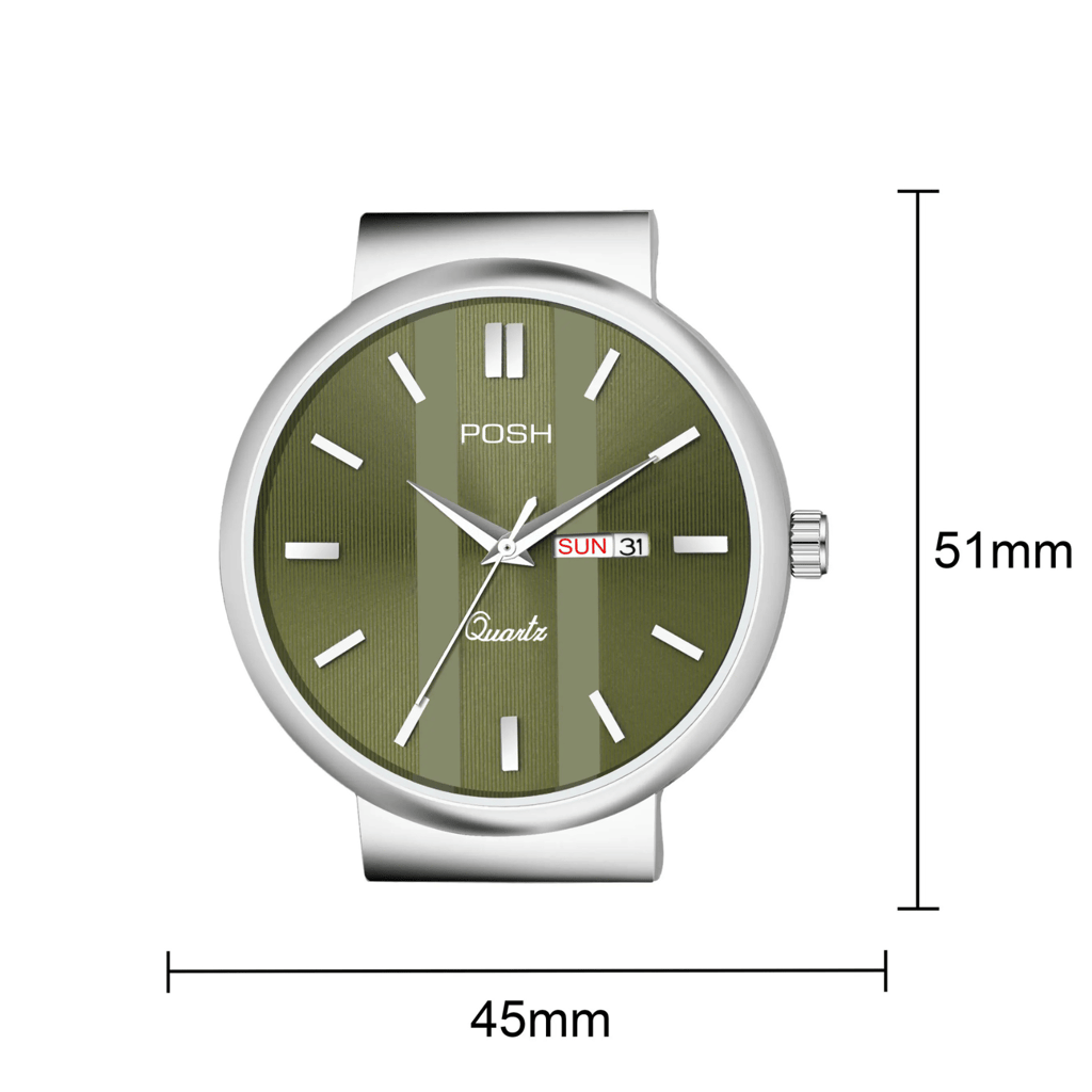 Wektu/POSH Premium Luxury Silver Watch with Engraved Detail view 2