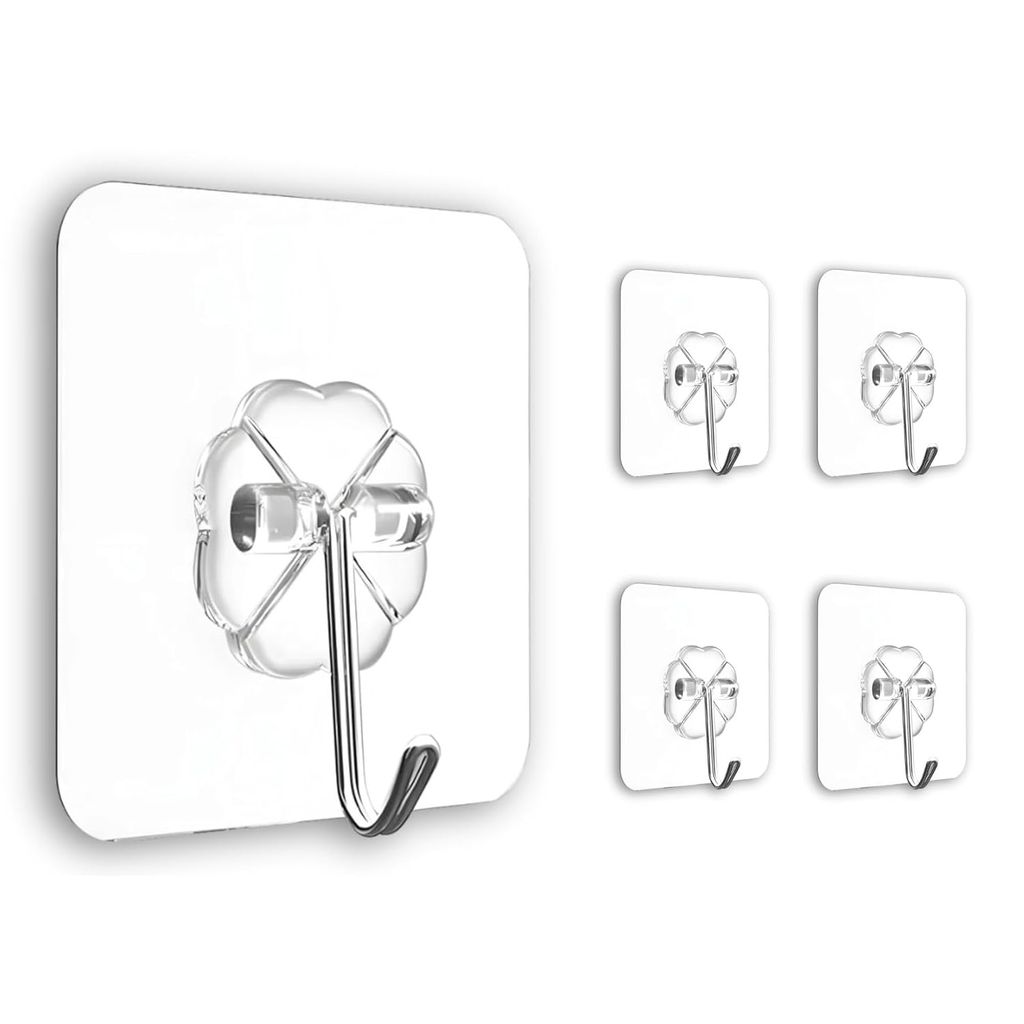 Heavy Duty Adhesive Hooks (5 Pcs) | 13.2lb Max, Nail-Free Stainless Steel Kitchen & Bath Hangers view 2