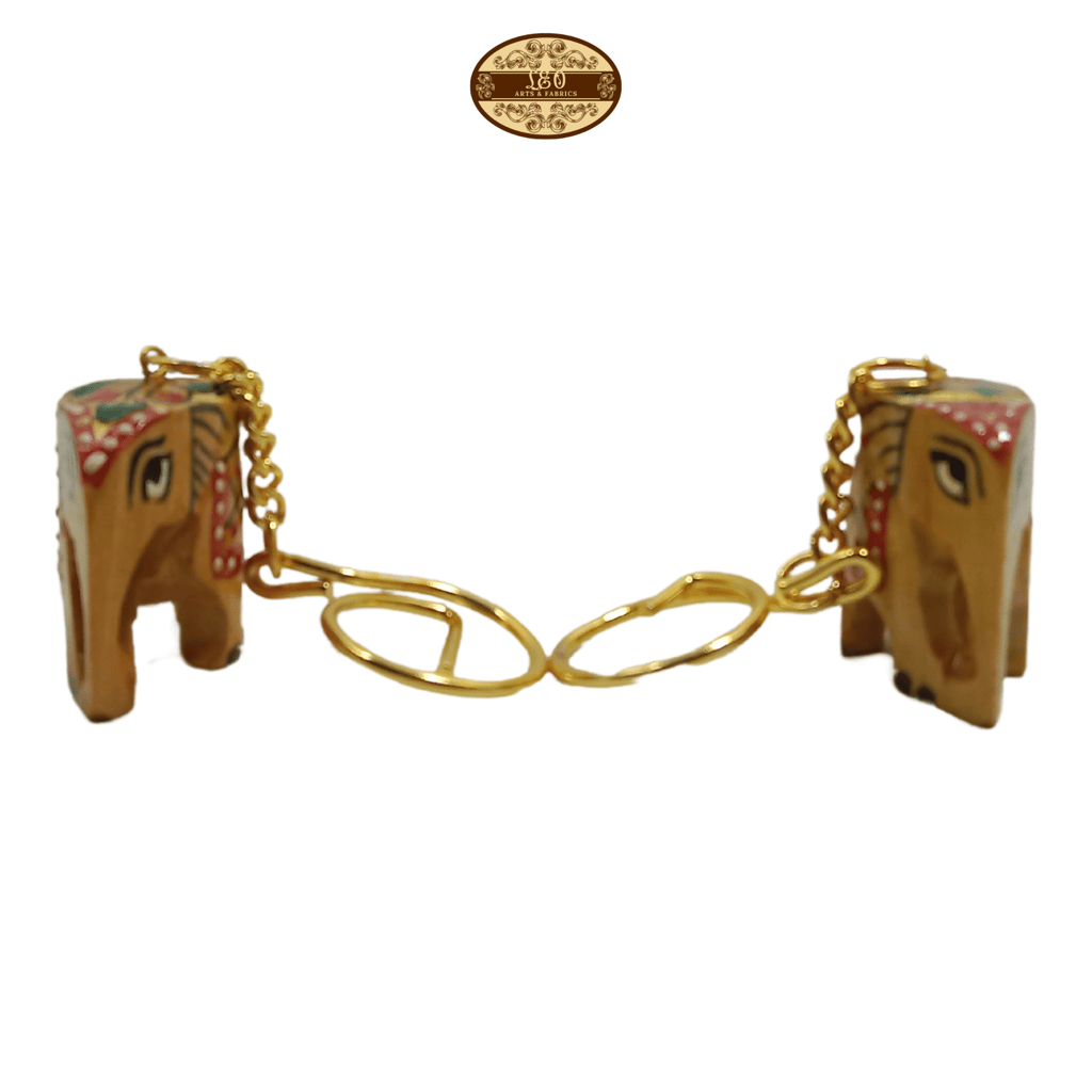 Handcrafted Wooden Elephant Key Chain, Decorative, Glittering Paint, 6.5 cm x 6 cm x 4.5 cm view 2