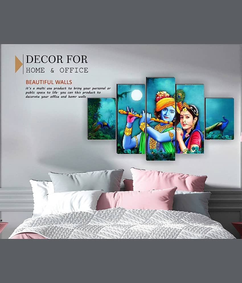 SNDArt Set Of 5 Radha Krishna Wall Paintings For Living Room 18 x 30 inch view 2