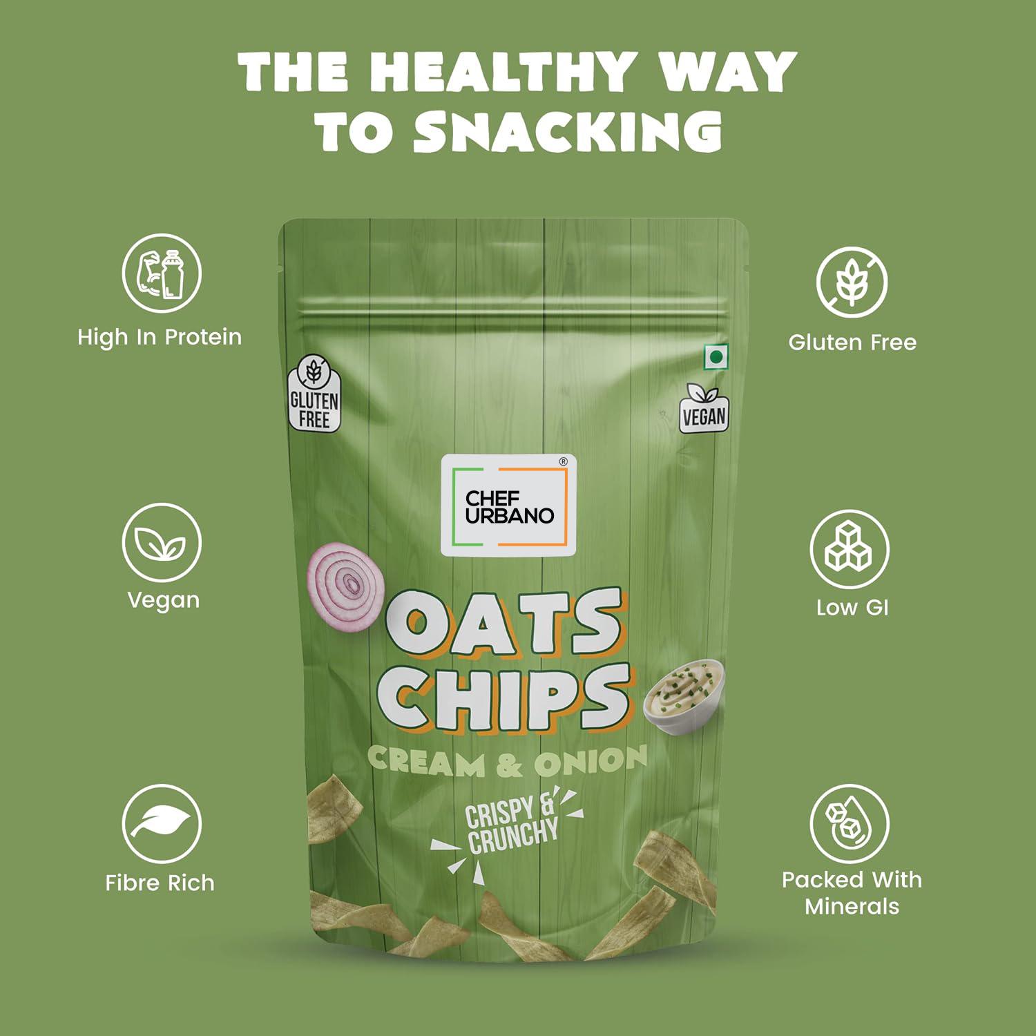 Chef Urbano Chips Oats Cream & Onion Pouch 85 Gms (MRP: Rs. 149/-) view 2