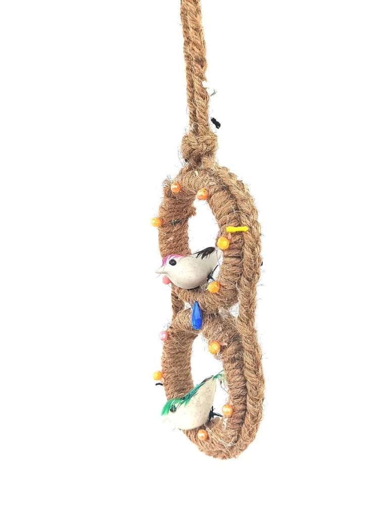 Handmade jute wall hanging with two birds view 2