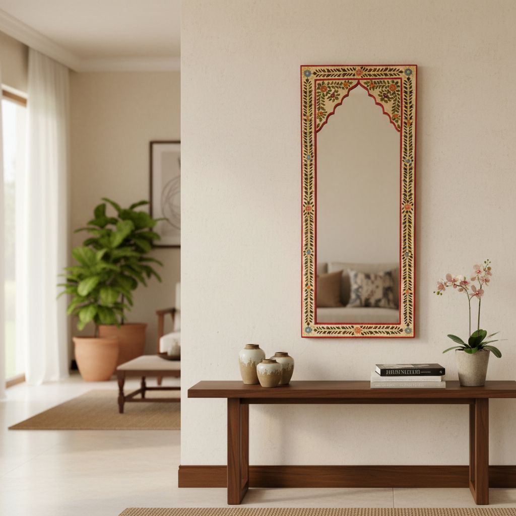 Handicraft Bedroom Floor Mirror | Wooden Floor-Mirror Roomy Mirror With Beautiful Painting view 2