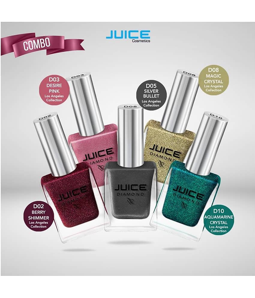 Juice Berry,Pink,SilverBullet,Magic,Aqua Nail Polish D02,D03,D05,D08,D10 Multi Shimmer Pack of 5 55 mL view 2