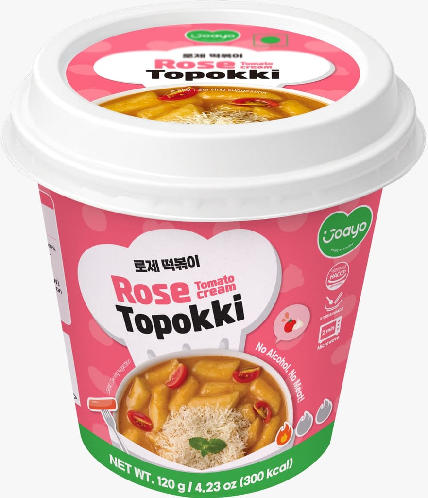 Joayo Rose Topokki Instant Rice Cakes with Rich & Spicy Flavorful Savory Sauce 120g Rice Teokboki, Vegetarian (Made In Korea) view 2