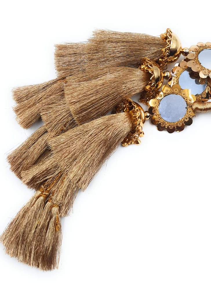 Jhumka & Mirror Punjabi Heavy Design Paranda/Patiala Shahi Parandi Design Golden & Multicolors view 2