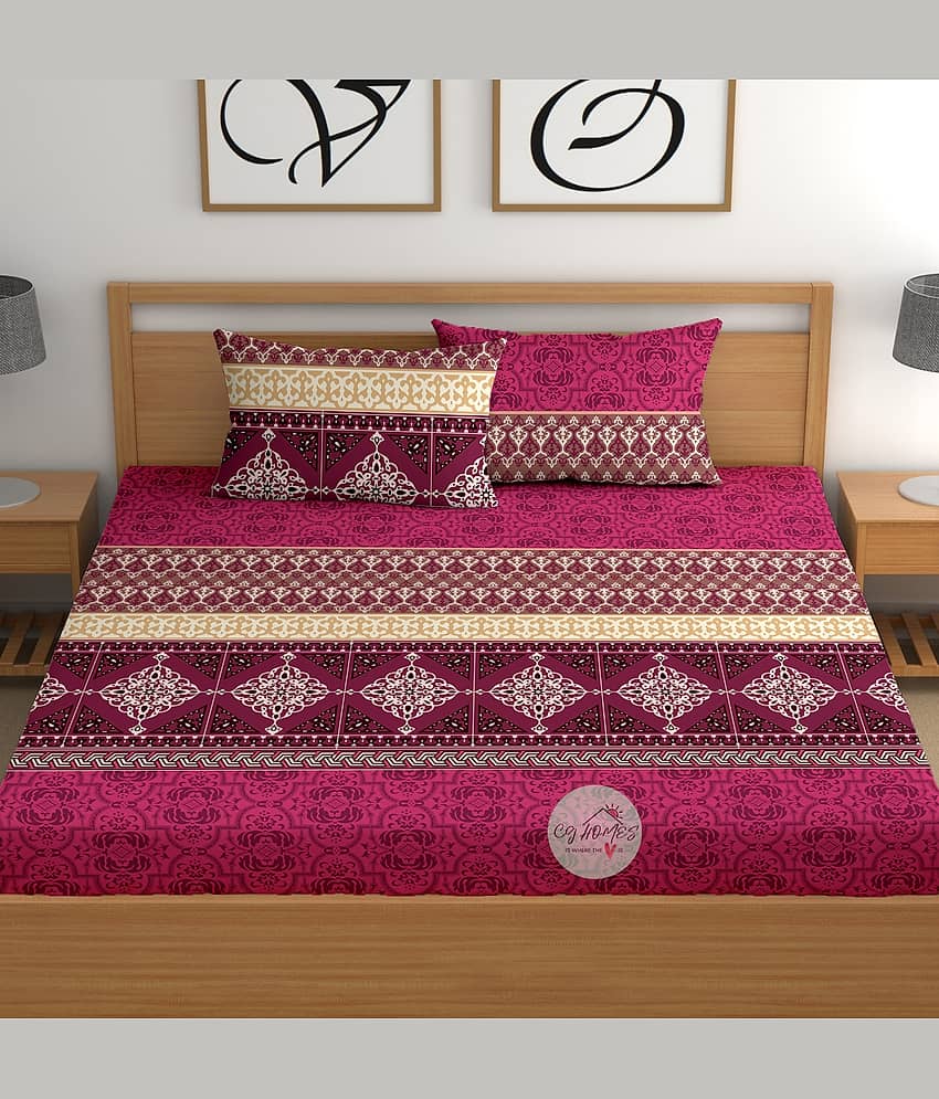 CG HOMES Poly Cotton 1 Double Bedsheet with 2 Pillow Covers ( Maroon ) view 2