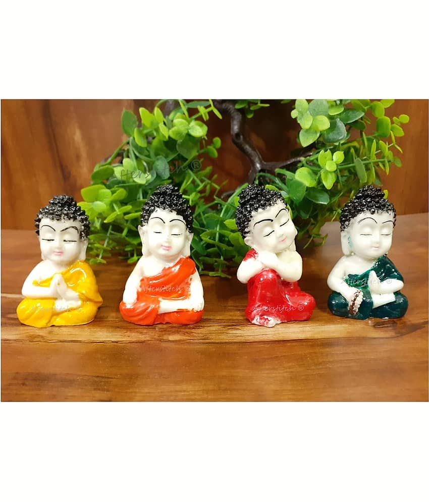 AFTERSTITCH baby buddh monk set opf 4 idol staue for car deshboard home office table decor 5.5 cm (Pack of 4) view 2