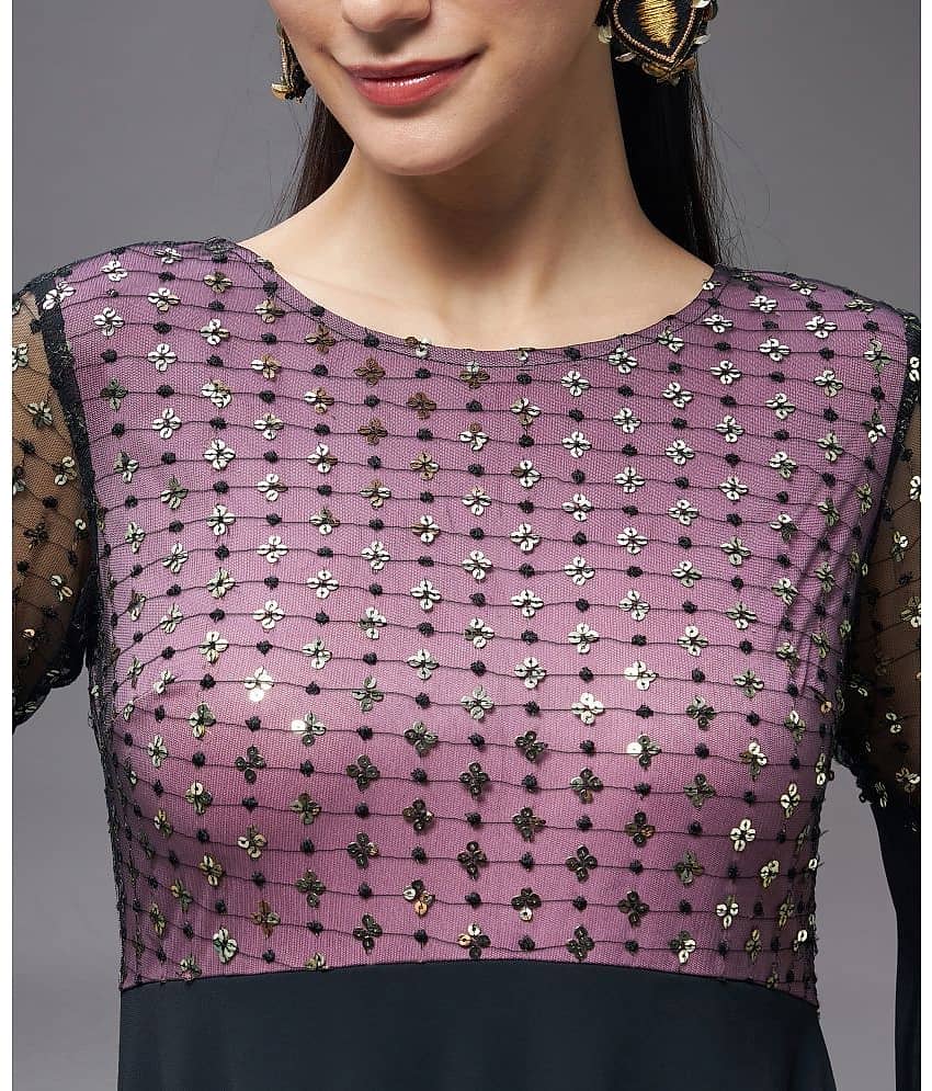 Miss Chase Women Polyester Embellished Fit & Flare Dress ( Black ) view 2