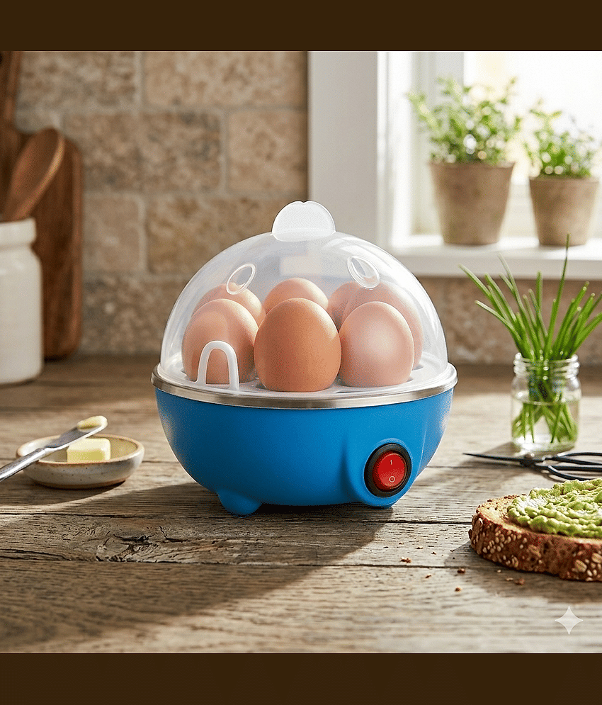 Electric Egg Boiler, Egg Poacher for Steaming, Cooking, Boiling & Frying, Egg Cooker (Blue, Multicolor, 7 Eggs)