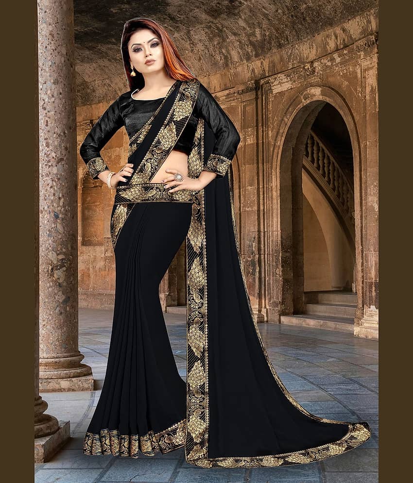 WXW Fashion Lycra Embroidered Regular Saree With Unstitched Blouse Piece ( Brown ) view 2