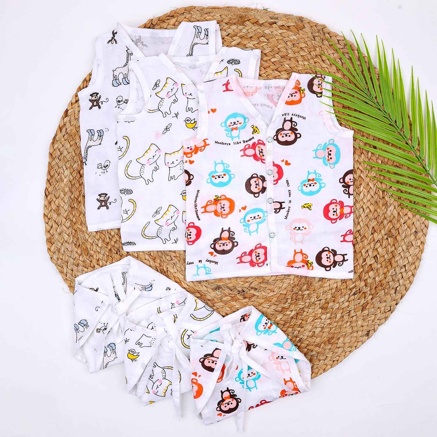 Baby Unisex Organic Cotton Muslin Jhabla and Nappy Set | Pack of 3 view 2