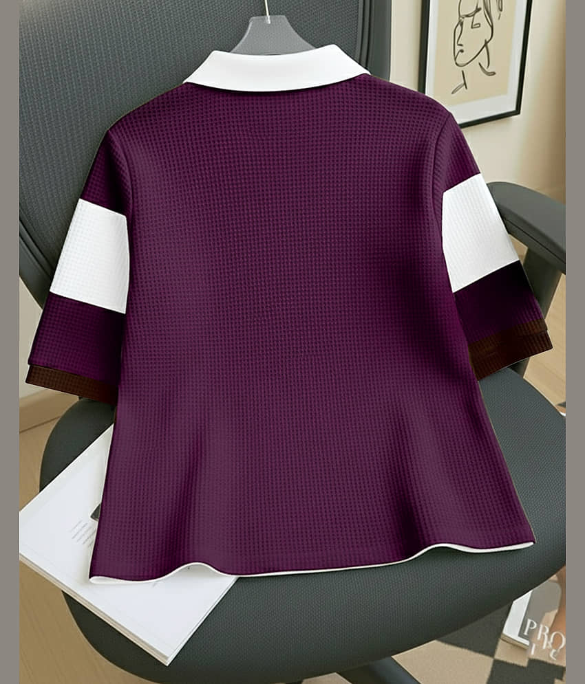 AOOSH Men Cotton Blend Regular Fit Checks Polo T Shirt ( Purple ) view 2