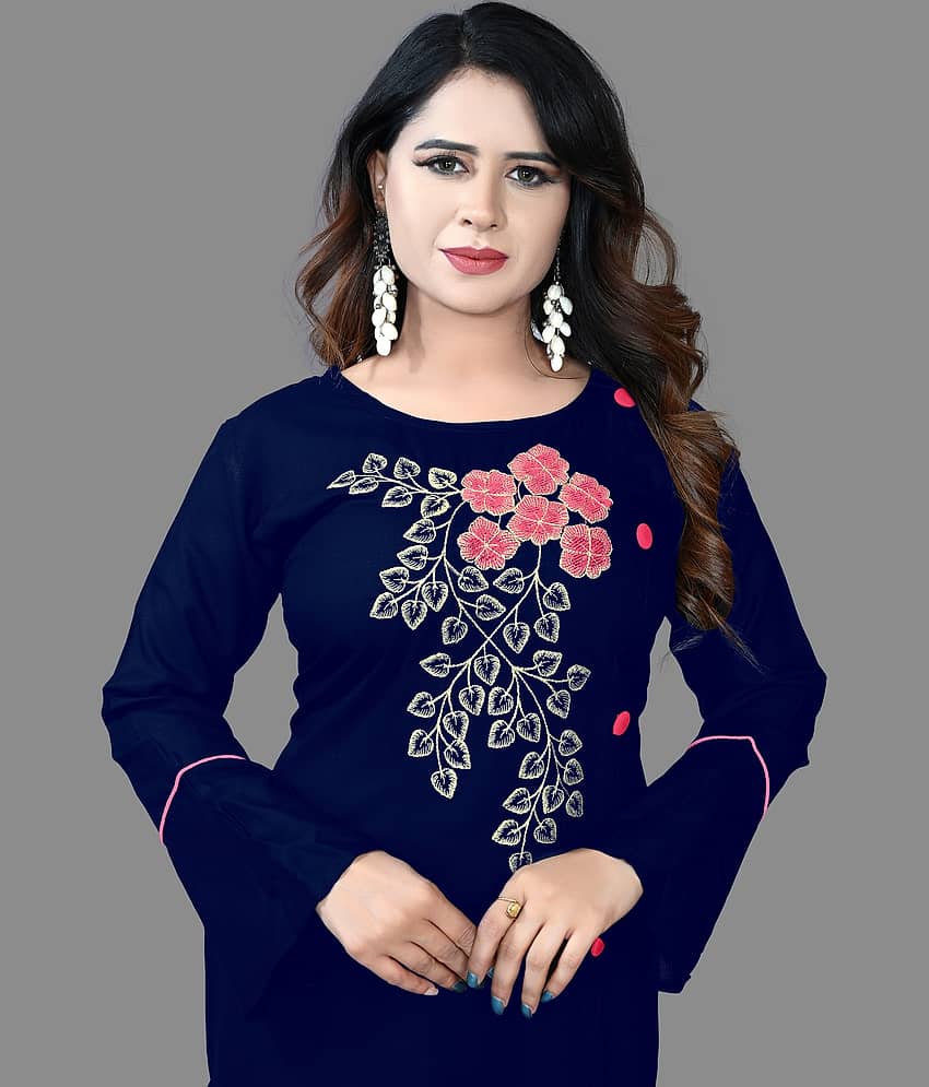 haya fashion - Navy Blue Rayon Women's Straight Kurti ( Pack of 1 ) view 2