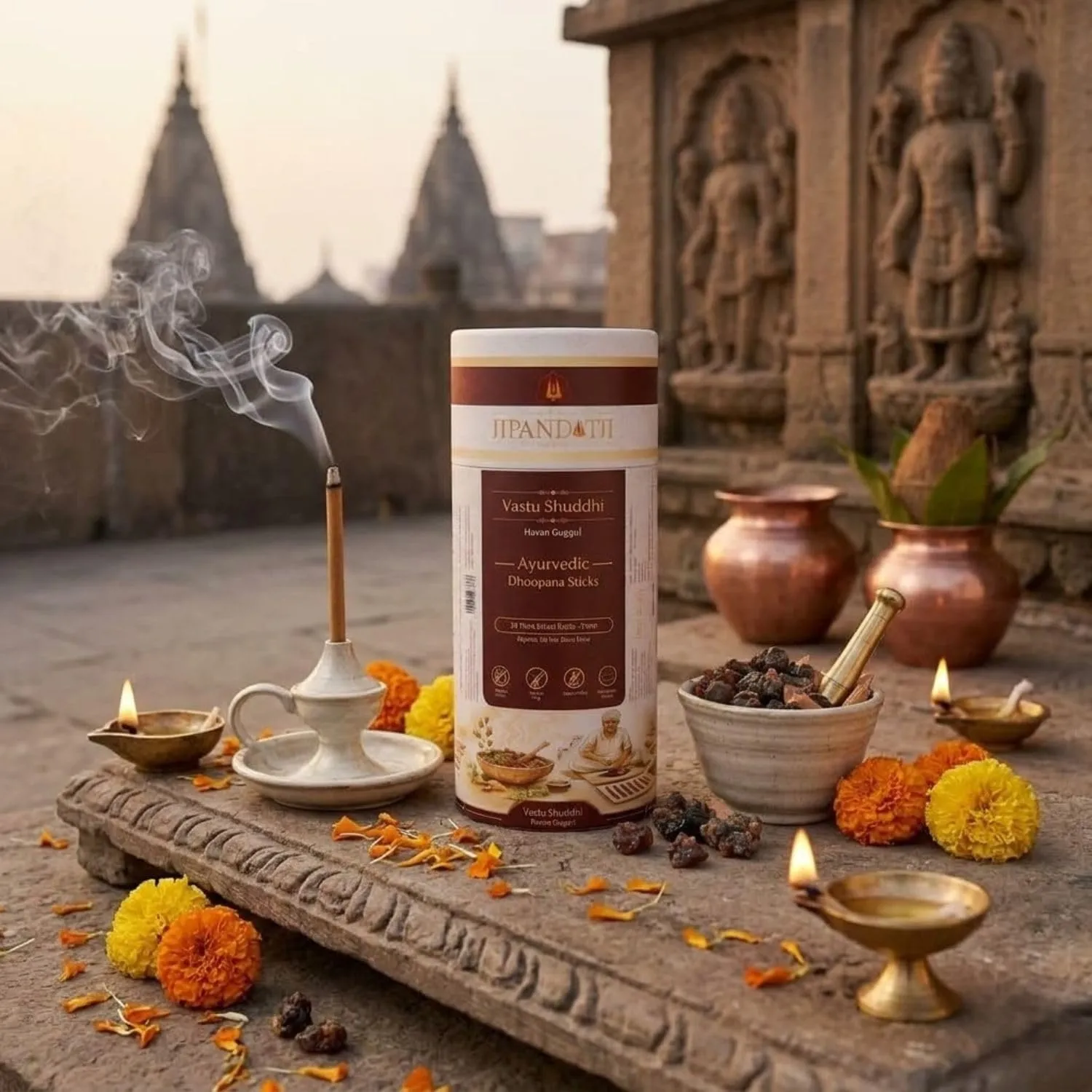 Vastu Shuddhi Ayurvedic Dhoop Sticks (Havan Guggul) | 30 Thick 7mm Sticks | 100% Herbal | Charcoal-Free & Bamboo-Free | 60 Min Burn | for Vastu Shanti, Home Energy Cleansing & Pooja view 2