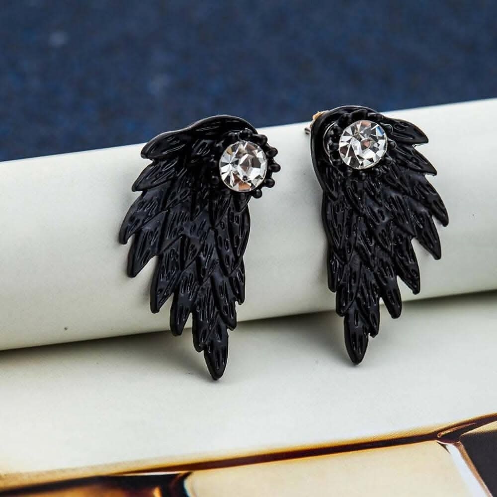 Pinapes Angle-Wings-Design Plain Black Dangle Earrings for Women view 2