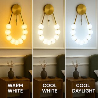 Chanya Haus Golden Finish LED Wall Light with Necklace-Inspired Loop Design Tri-Colour Lighting -Warm, Cool Day Light view 2