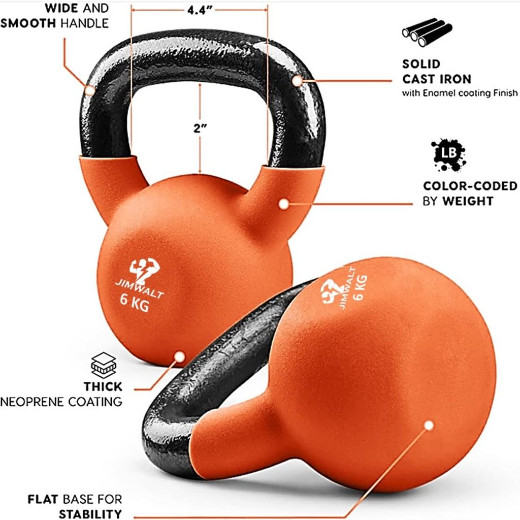 JIMWALT The Indian Made Premium Half Coated Neoprene Kettlebells (6KG) view 2
