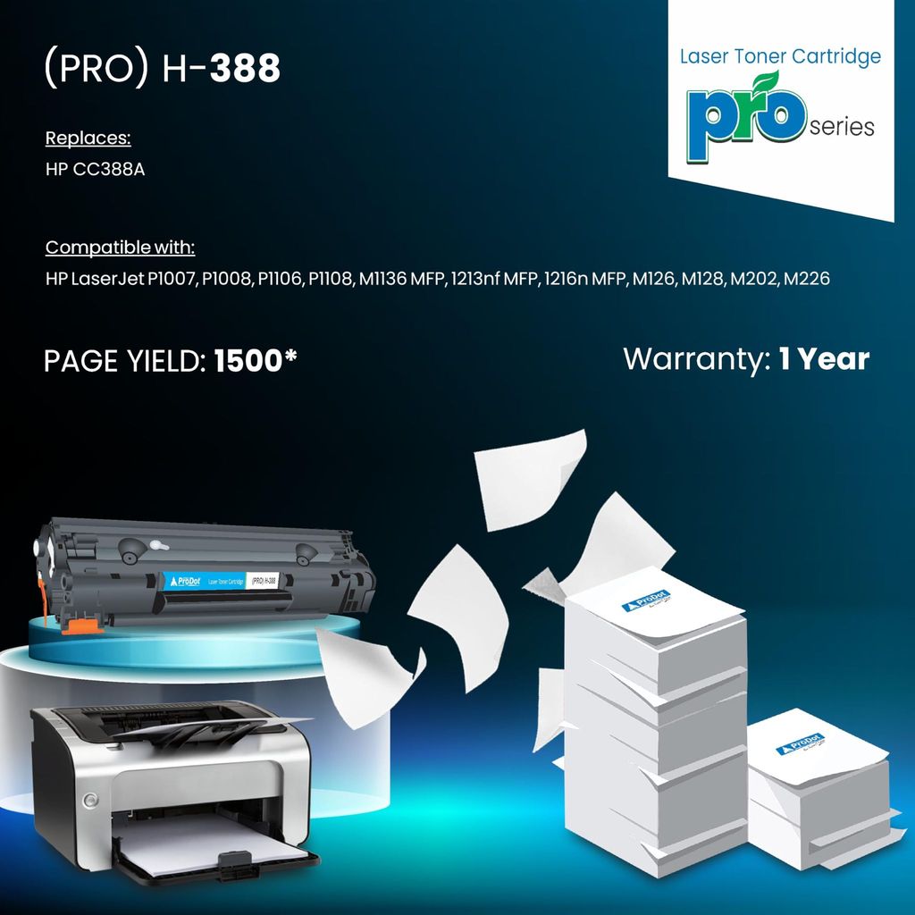 ProDot (PRO H-388 Laser Toner Cartridge for HP CC388A Compatilble with HP Laserjet P1007, P1008, P1106, P1108, M1136 MFP, 1213nf MFP, 1216n MFP, M126, M128, M202, M226 (Pack of 1) view 2
