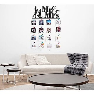 Khush Its Amazing Wood Mr And Mrs Hanging Photo Display, DIY Picture Photo Frame Collage Set Includes Multi colour Clips view 2