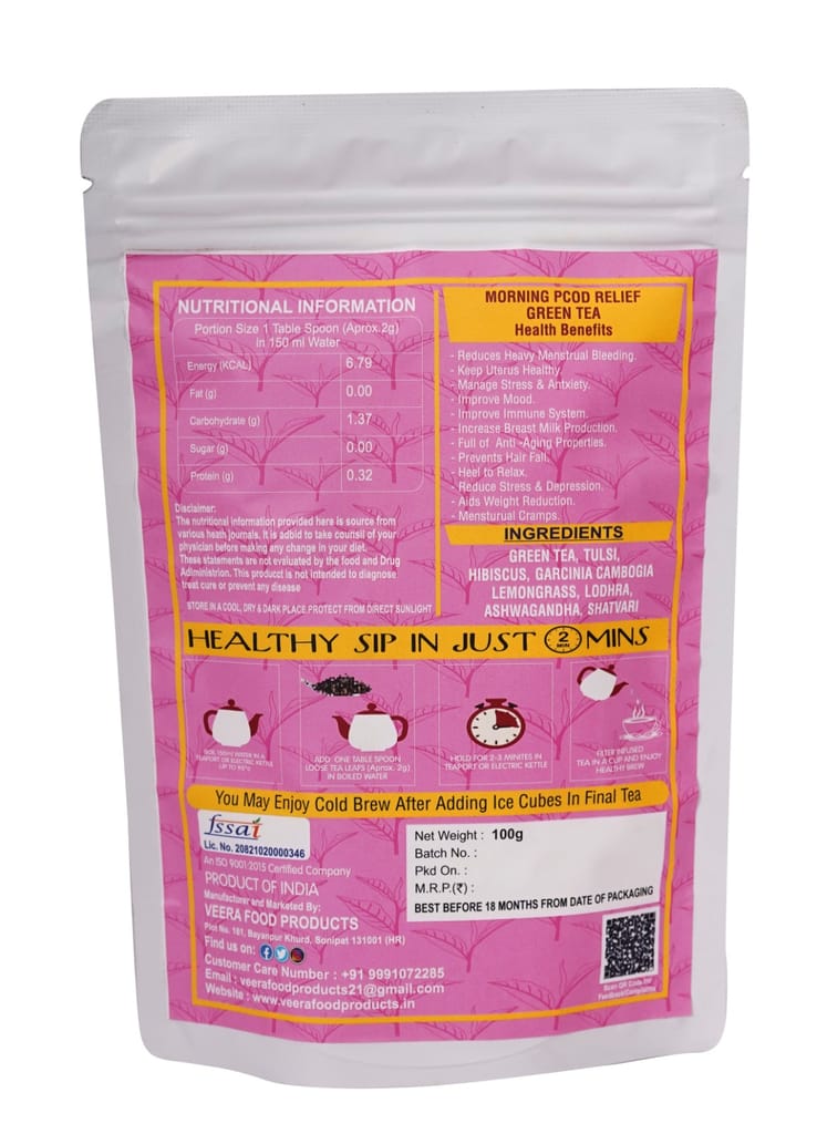PCOD Relief Green Tea with Morning formula - 100% Natural & Caffeine-Free,Balance Your Hormones Naturally view 2