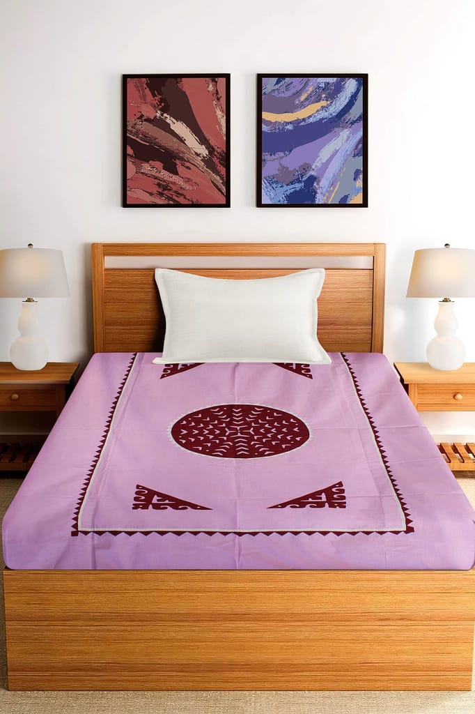 Garvi Gurjari (A Gujarat Govt Enterprise) Pink Applique Work Single Bedcover (GGCAWSB02) view 2