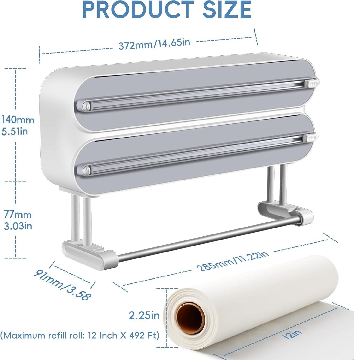 Panchhi Store Magnetic Foil Paper Cutter and Holder Plastic 3 in 1 Aluminum Foil and Plastic Wrap Organizer, Wall Mount Kitchen Wrap Organizer, Cling Wrap Dispenser with Paper Towel Holder and Cutter view 2