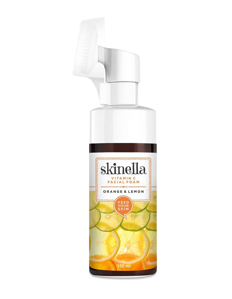 Skinella Vitamin C Facial Foam Orange Lemon Brightening with Built-In Face Brush for Deep Cleansing - No Parabens, Sulphate, Silicones & Color, 100 ml view 2