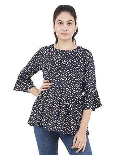 KULFI Stylish Women's Navy Blue Printed Polyester Top