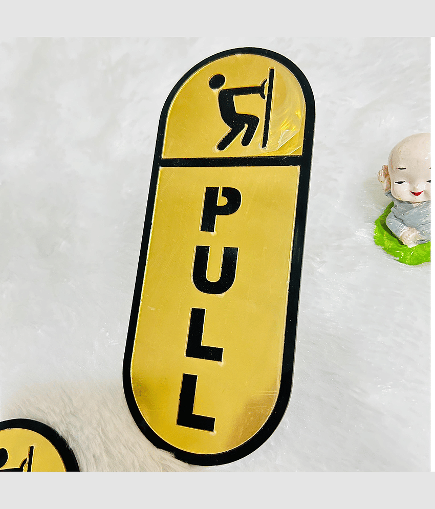 SKYVILLA Push Pull Golden Black Glass Door Acrylic Signage Sticker, Self-Adhesive 6 Inches Door Sign for Office, Stores, Cafe, Hotel, Restaurant, Business & Shop view 2