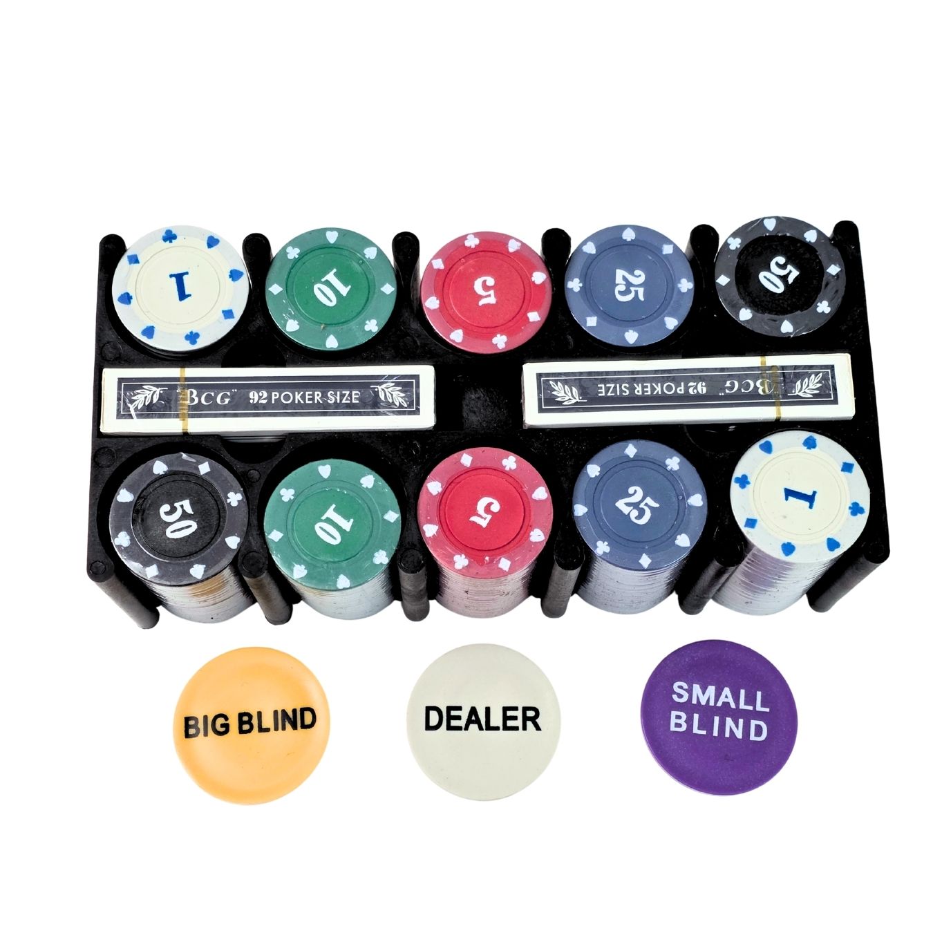 Texas Poker Set - Box Includes 200 Professional Poker Chips, 2 Card Decks, 36*24 inch Poker Mat & Chips Rack view 2