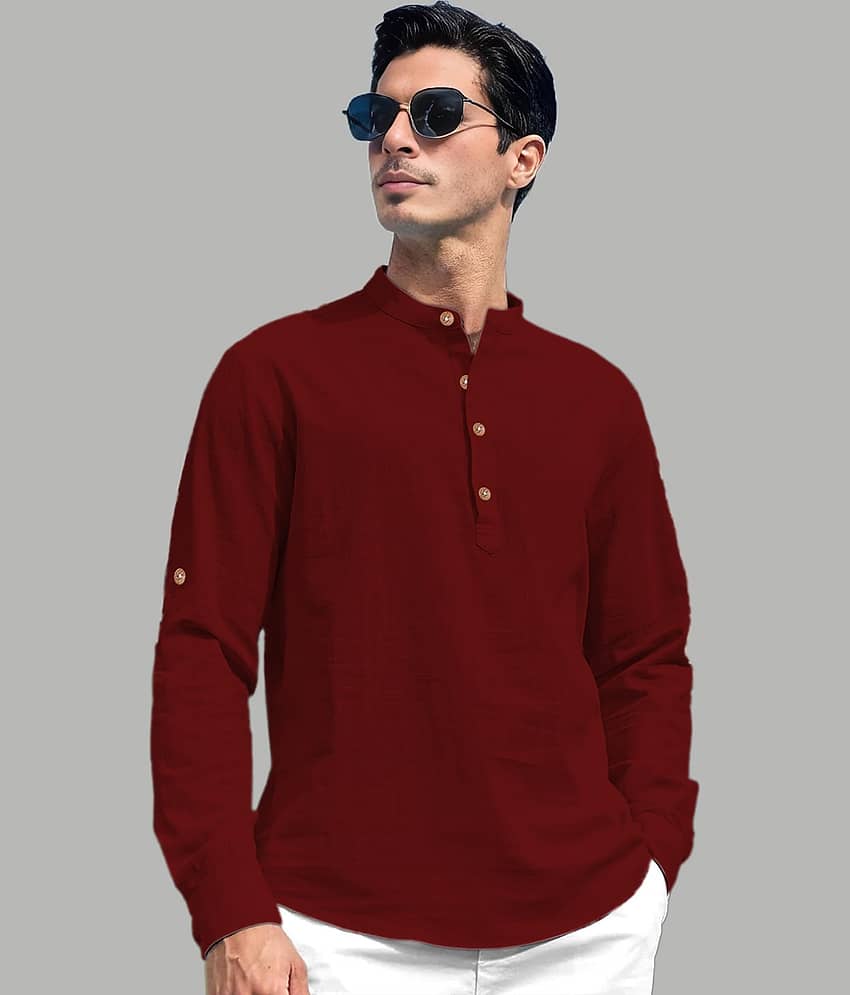 TrendiVastra Maroon Cotton Blend Men's Shirt Style Kurta ( Pack of 1 ) view 2