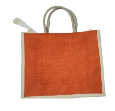 Eco-Friendly Jute Tote Bag with Animal Print & Orange Panel view 2