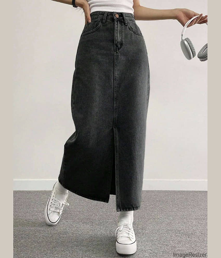 Stylefabs Black Denim Women's Straight Skirt ( Pack of 1 ) view 2