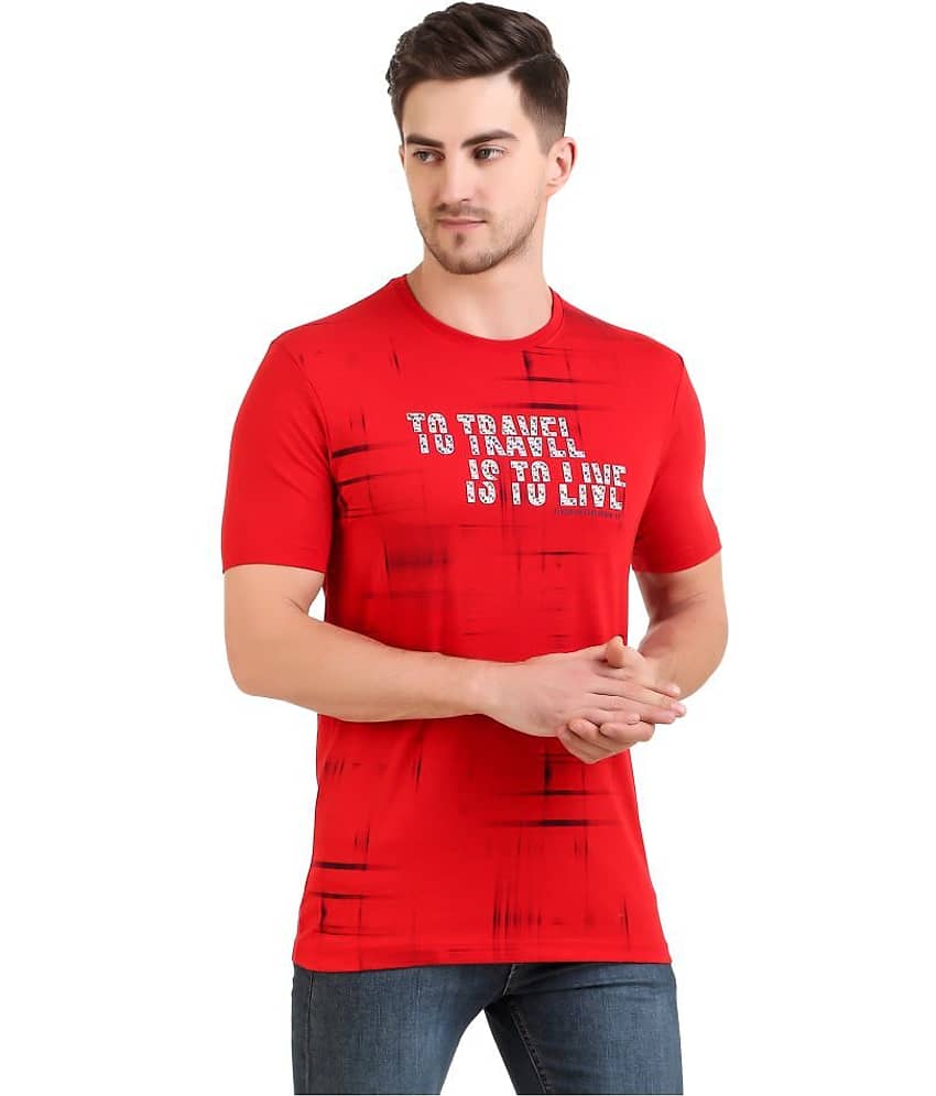 Bravezi Pack of 1 Cotton Blend Slim Fit Men's T-Shirt ( Red ) view 2