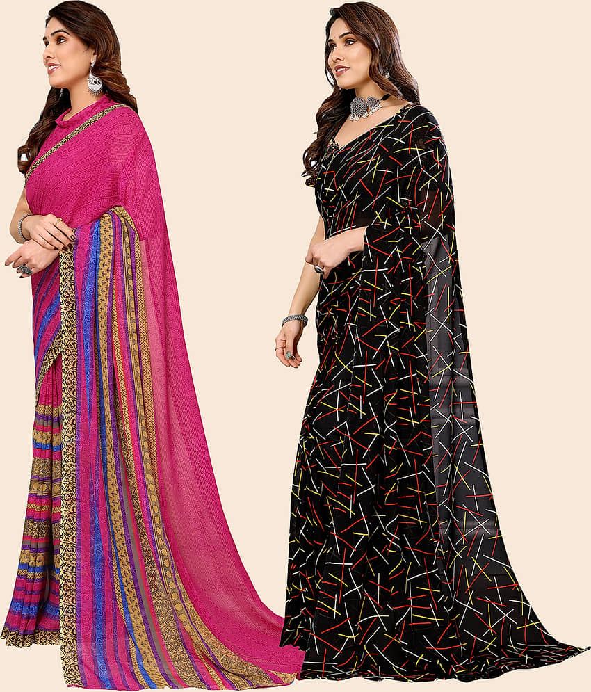 ANAND SAREES Georgette Printed Saree With Unstitched Blouse Piece ( Multicolor ) view 2