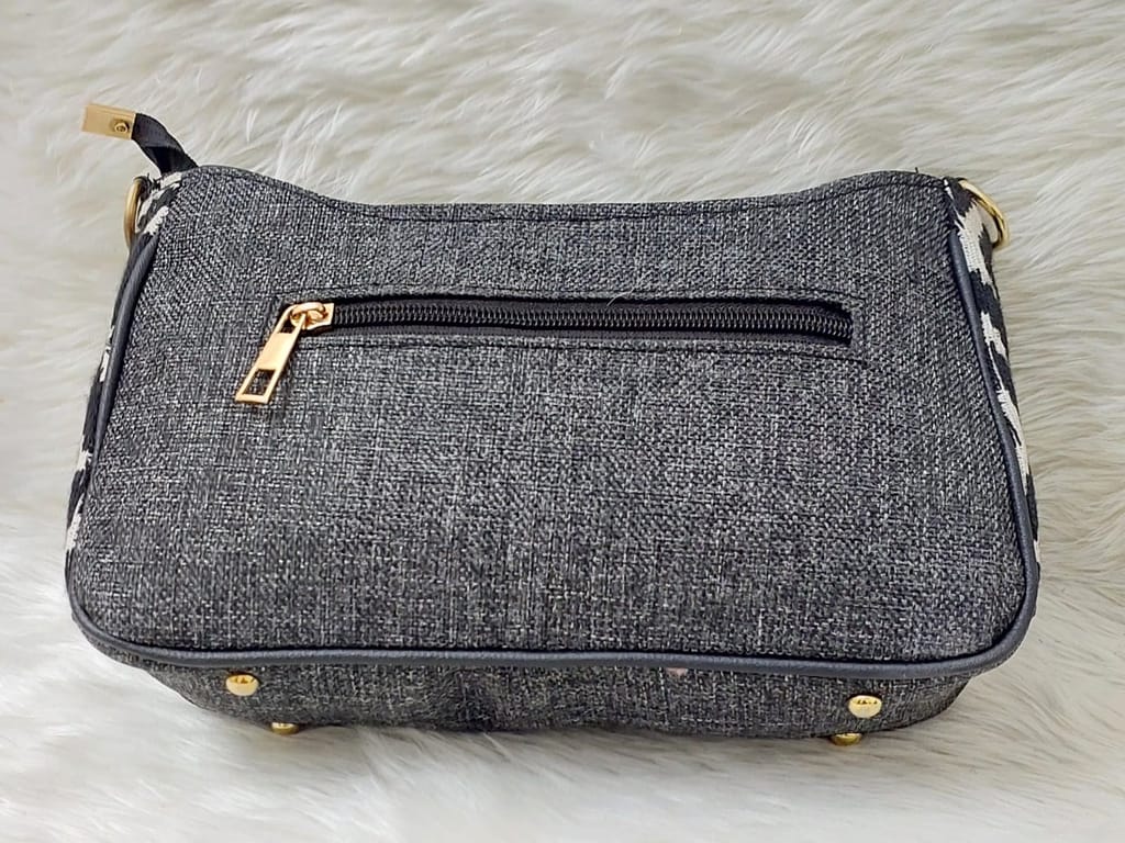 Black and White Handwoven Jute Crossbody Bag with Adjustable Strap view 2