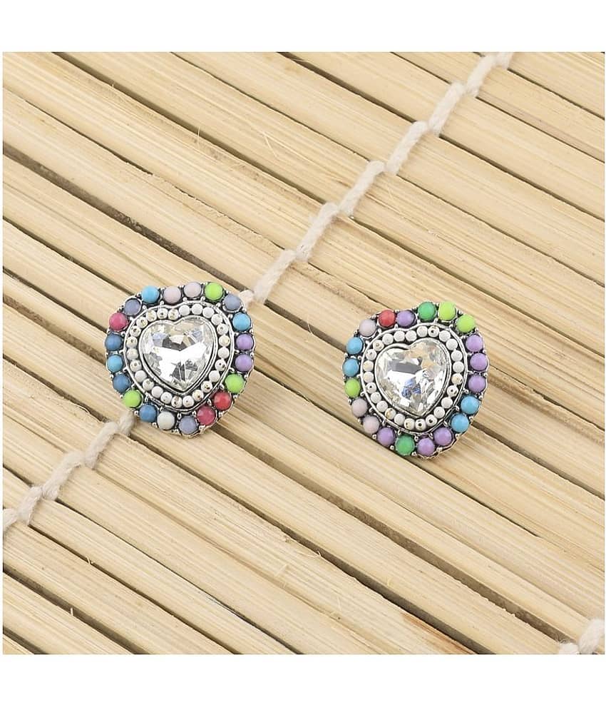 SILVER SHINE Charm Heart Shape Diamond Multi Colour Stud Earring For Women Girl view 2