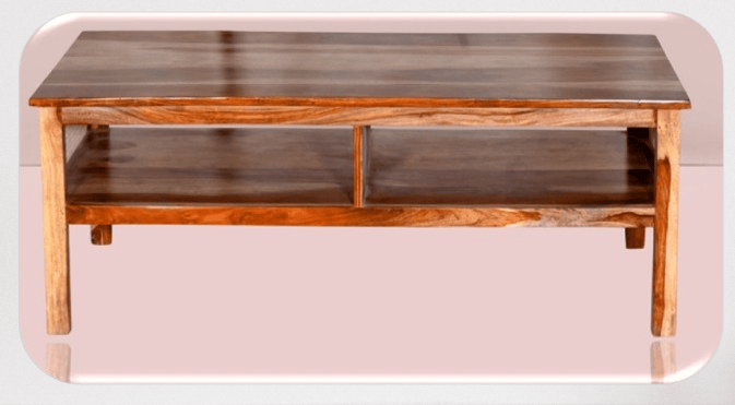 Jamani art craft; Wooden Centre Table for Living Room, Drawing Room & Office, Diamond Design Coffee Table with 4 Drawer & Shelf Storage, Sheesham Wood, Teak Finish view 2