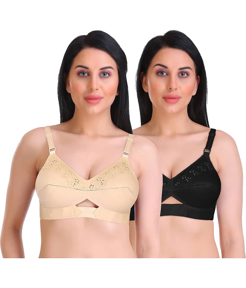 Featherline Pack of 2 Cotton Non Padded Everyday Bra For Women ( Multicolor2 )