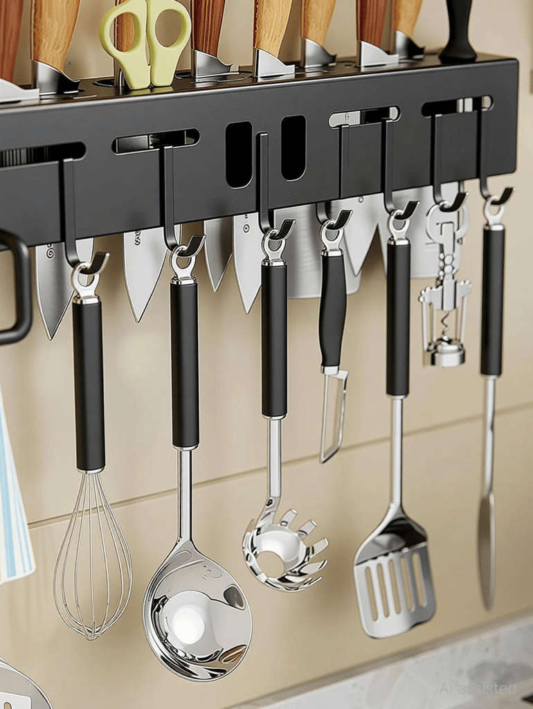 Wall Mounted Cutlery Rack with Hooks view 2