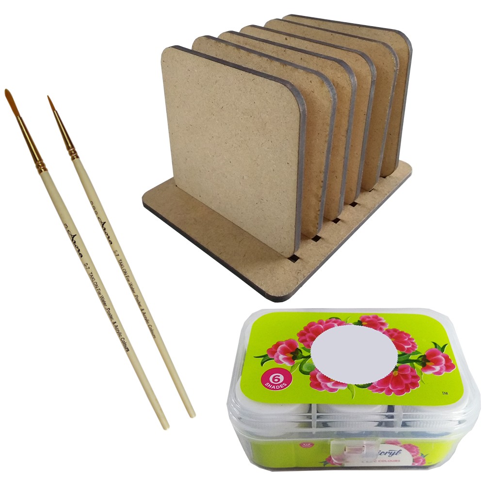 Kalamkari on Square Tea Coasters with Stand DIY Kit by Penkraft view 2