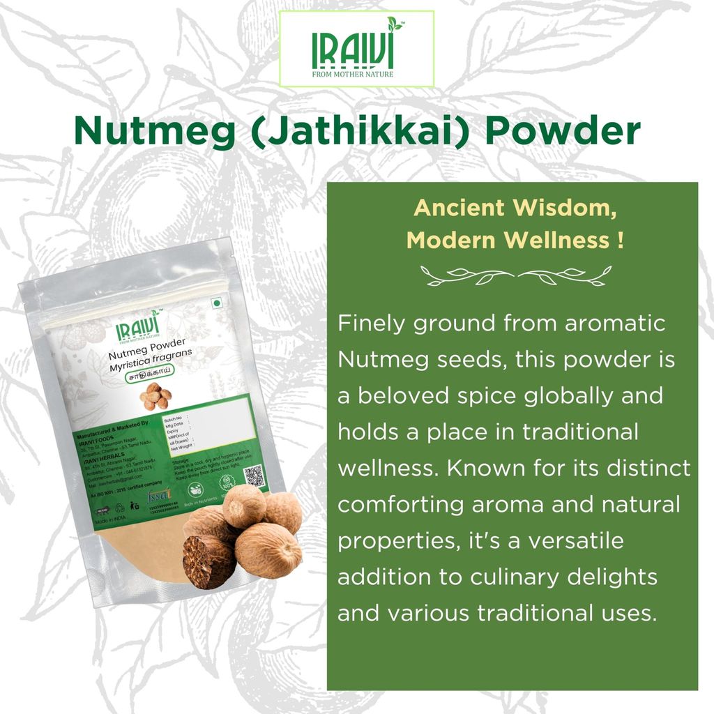 IRAIVI Premium Nutmeg Powder 200g | Jaathikaai | Jaiphal | 100% Pure Natural Spice Powder | Warm Aroma & Flavor Enhancer | Culinary & Traditional Use view 2